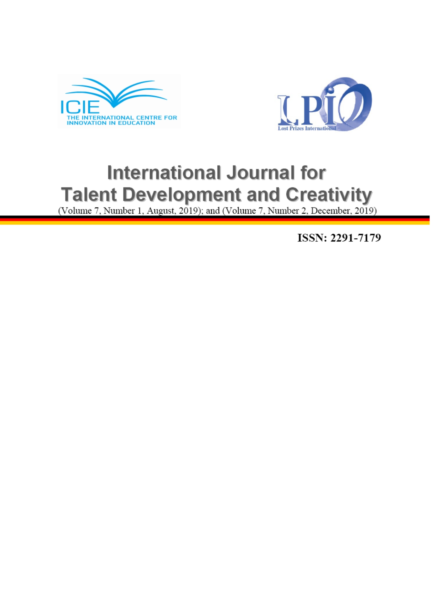 					View Vol. 7 No. 1-2 (2019): International Journal for Talent Development and Creativity
				