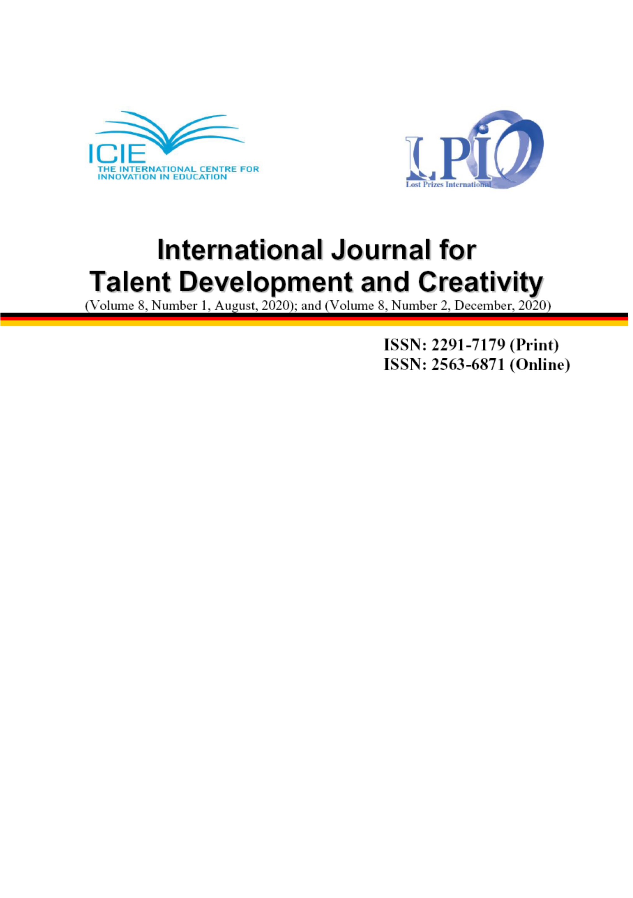 					View Vol. 8 No. 1-2 (2020): International Journal for Talent Development and Creativity
				