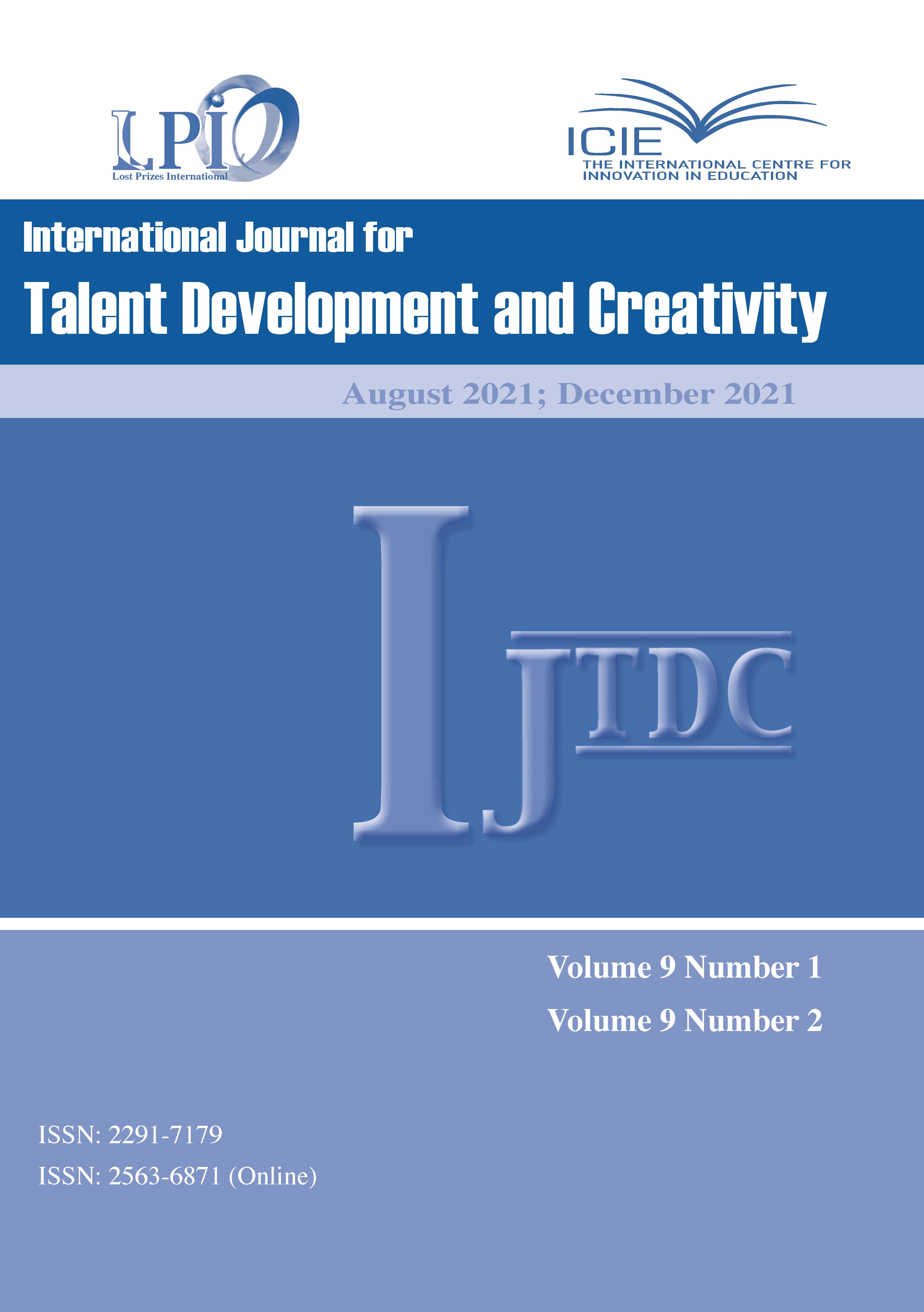 					View Vol. 9 No. 1-2 (2021): International Journal for Talent Development and Creativity
				